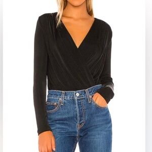 Free People Turnt Black Faux Wrap Drape Front Bodysuit XL